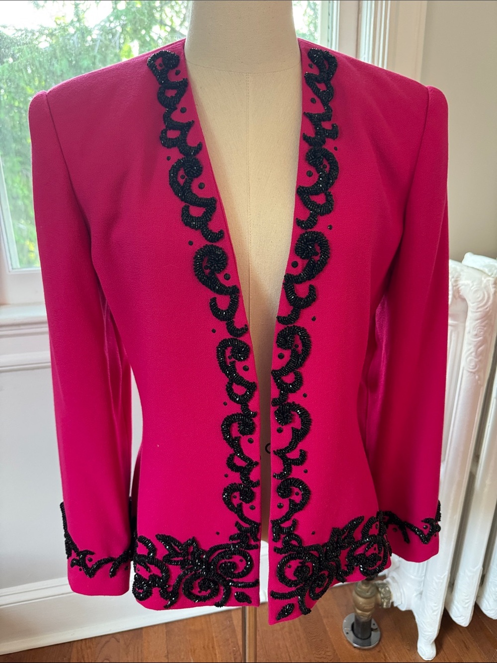 Vintage Nolan Miller wool Jacket with Black Beaded Trim